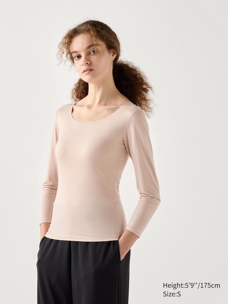 

Топ Heattech с круглым вырезом и длинными рукавами Uniqlo, цвет 11 розовый