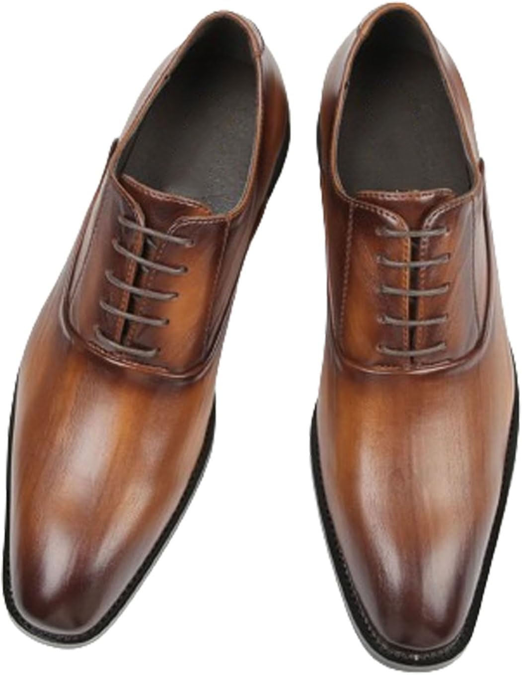 

Мужские кожаные туфли, оксфорды на шнуровке с круглым носком, мягкая поверхность, деловые повседневные туфли, низкие, для джентльмена, офисные, на работу, для свадьбы, 40 EU, коричневые Manyubei