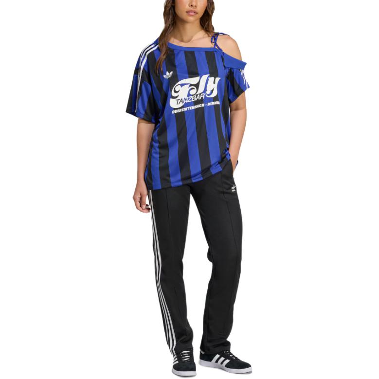 Футболка Adidas Striped Off Shoulder Jersey Adidas Originals, синий/черный — фото 4