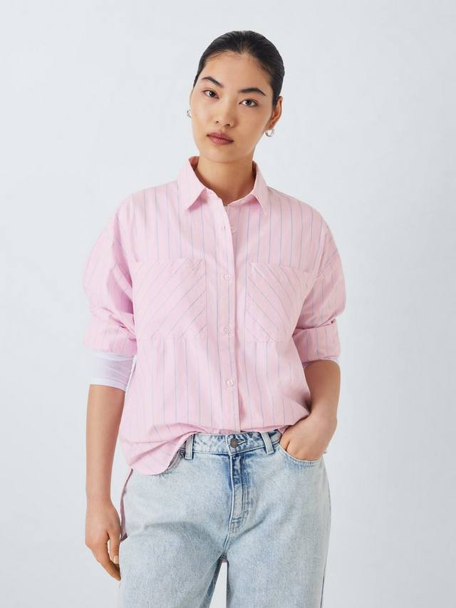 

Рубашка бойфренда в смешанную полоску John Lewis , цвет Pink/Blue