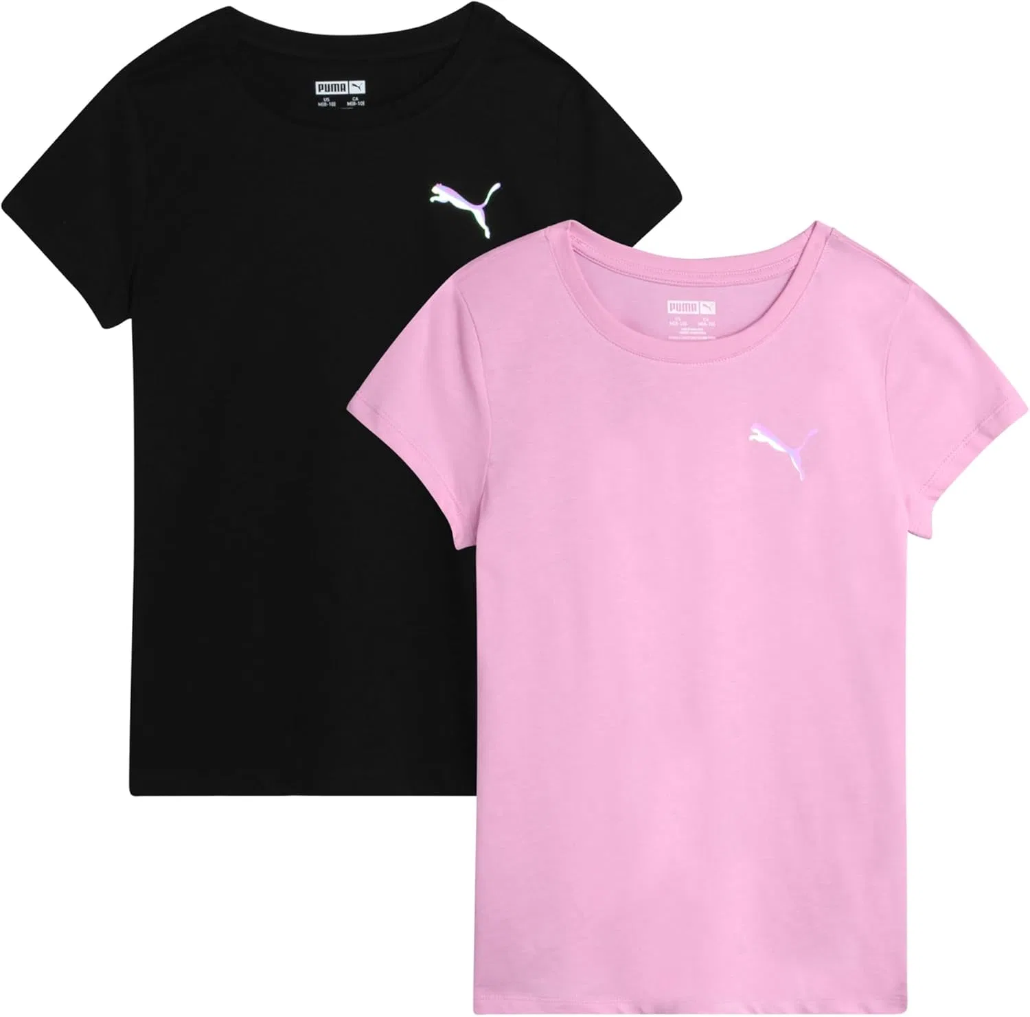Футболки для девочек PUMA, 2 шт, короткий рукав, логотип, Pink/Black