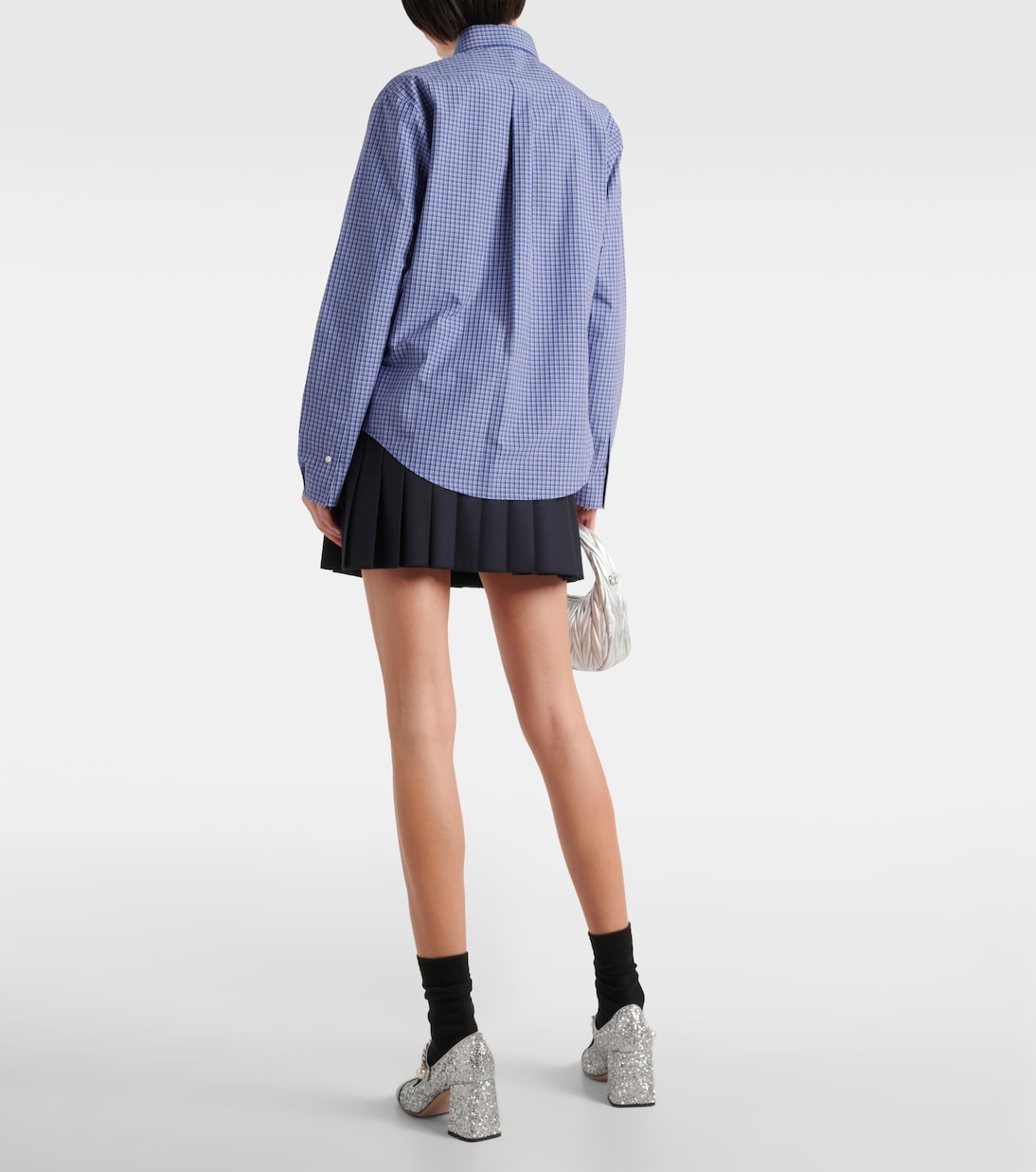 Рубашка из хлопкового поплина с логотипом Miu Miu, Azzurro — фото 3