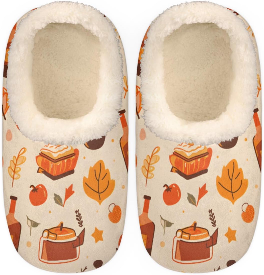 

Тапочки с тыквой на День благодарения для женщин и мужчин, осенние тапочки с листочками для дома, теплые пушистые с памятью формы, легкие и удобные с противоскользящей подошвой, закрытая пятка, домашняя обувь, размер M Bardic, Multicolor