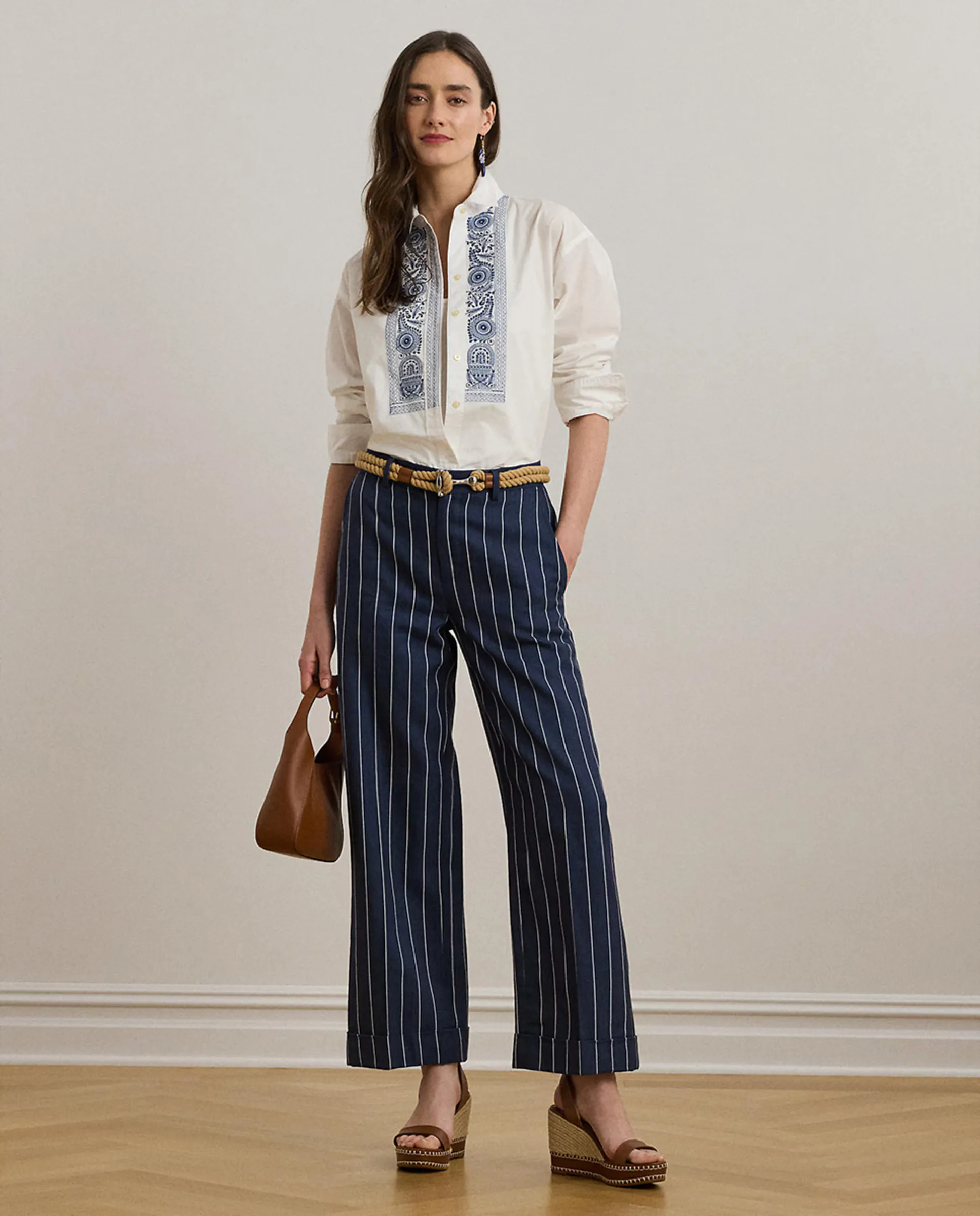 

Широкие женские брюки до щиколотки Lauren Ralph Lauren, темно-синий