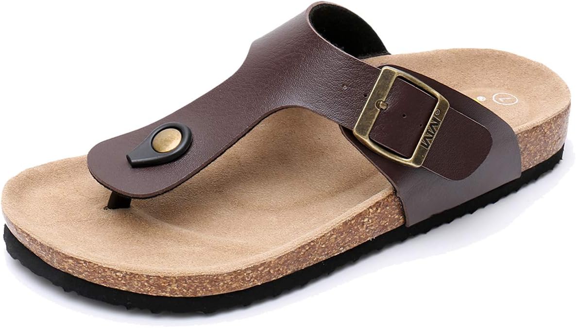 

Мужские сандалии WTW с пробковой стелькой, пляжные шлепанцы с регулируемым металлическим ремешком, повседневный стиль, коричневый