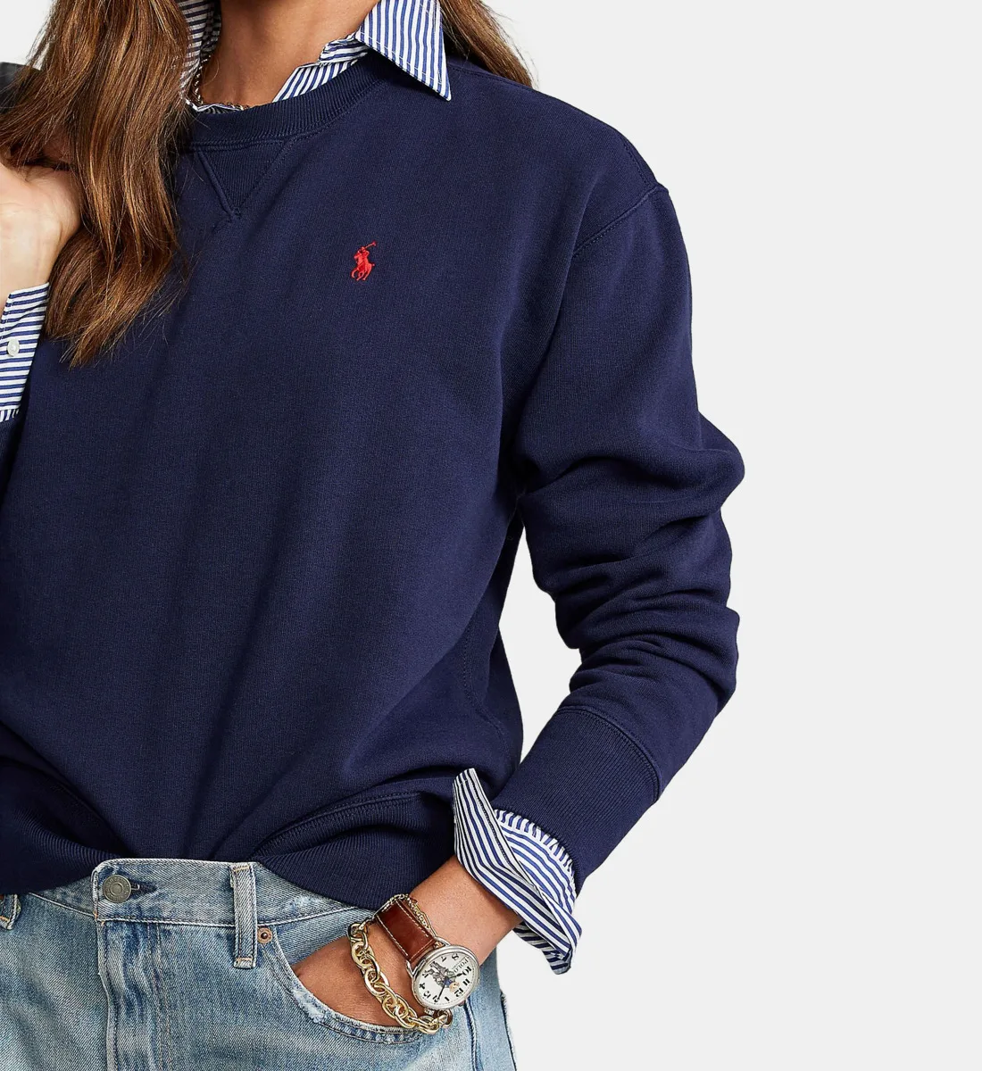 Свободный хлопковый свитшот с фирменной отделкой POLO RALPH LAUREN, синий — фото 4