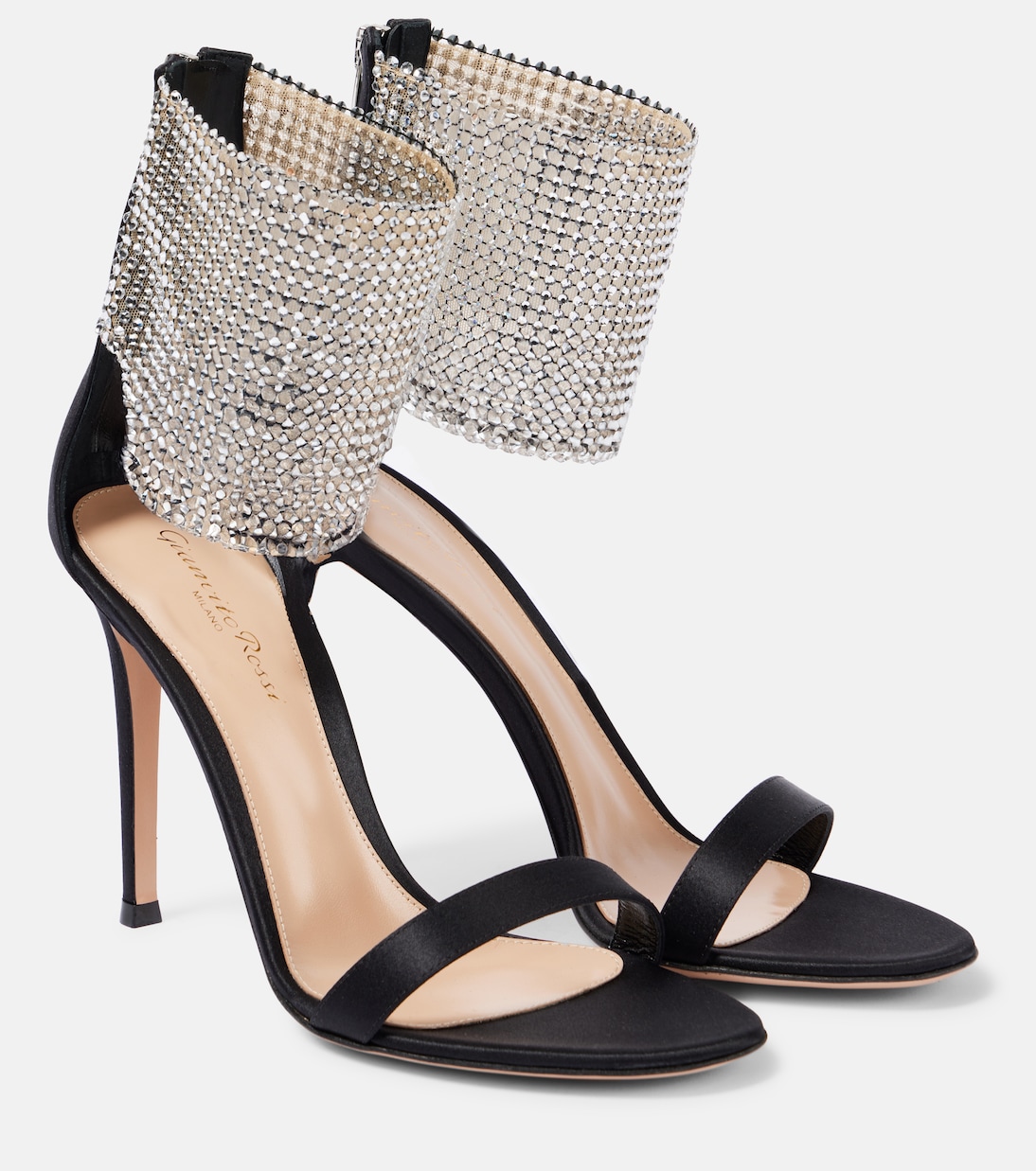 Босоножки Adore 105 из атласа с декором Gianvito Rossi, Black+Crystal