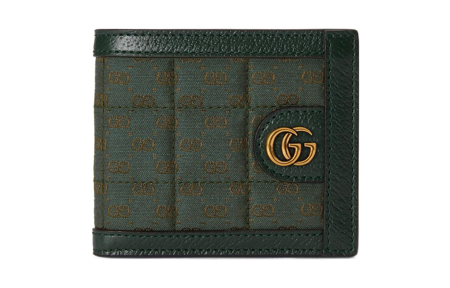 

GUCCI Миниатюрный женский кошелек из холста с кожаными вставками зеленый