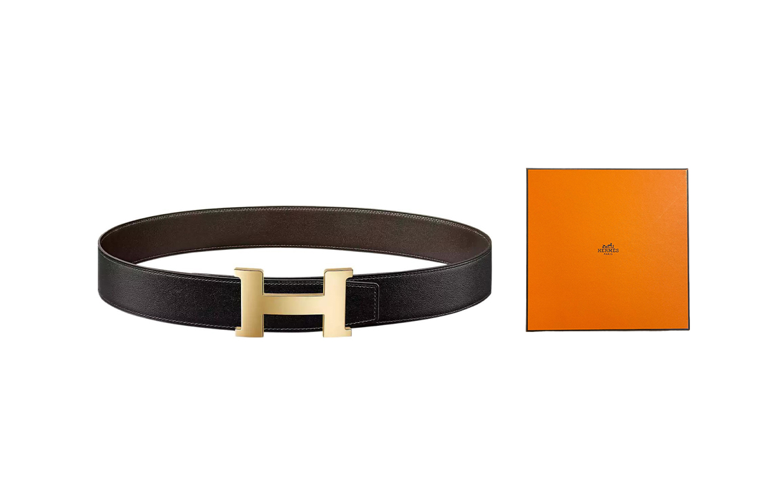

HERMES Кожаный ремень мужской черный ширина 3,8 см, Black Box