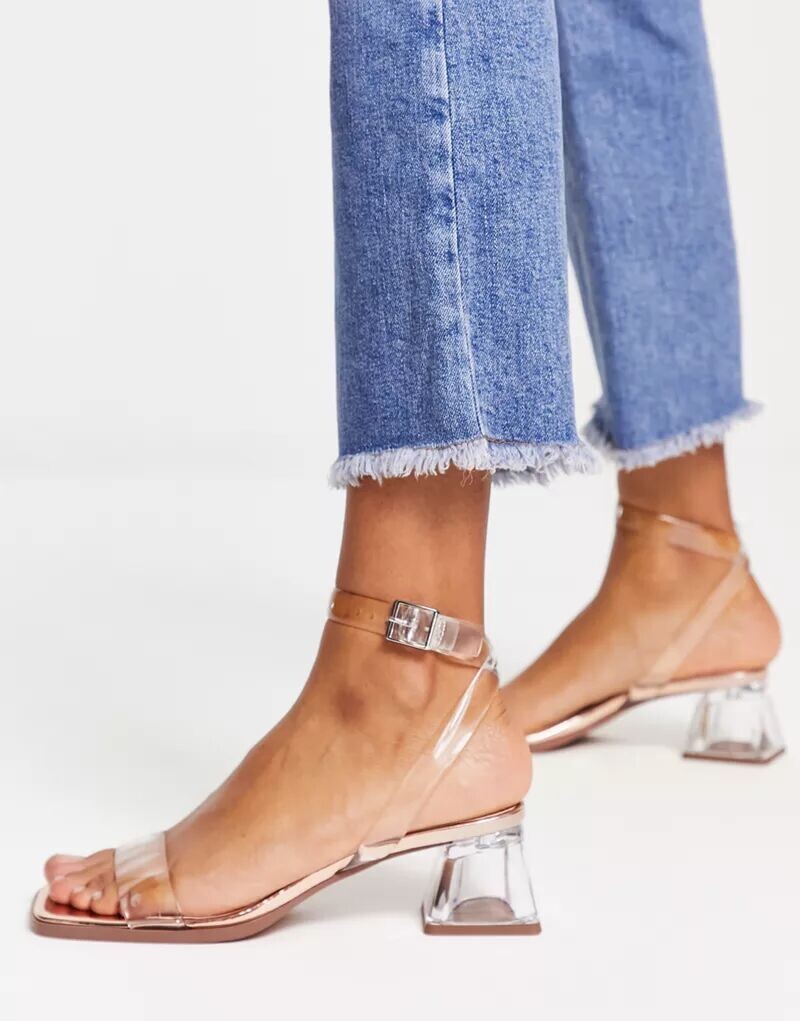Босоножки на блочном каблуке ASOS Hopeful из прозрачного и розового золота — фото 4