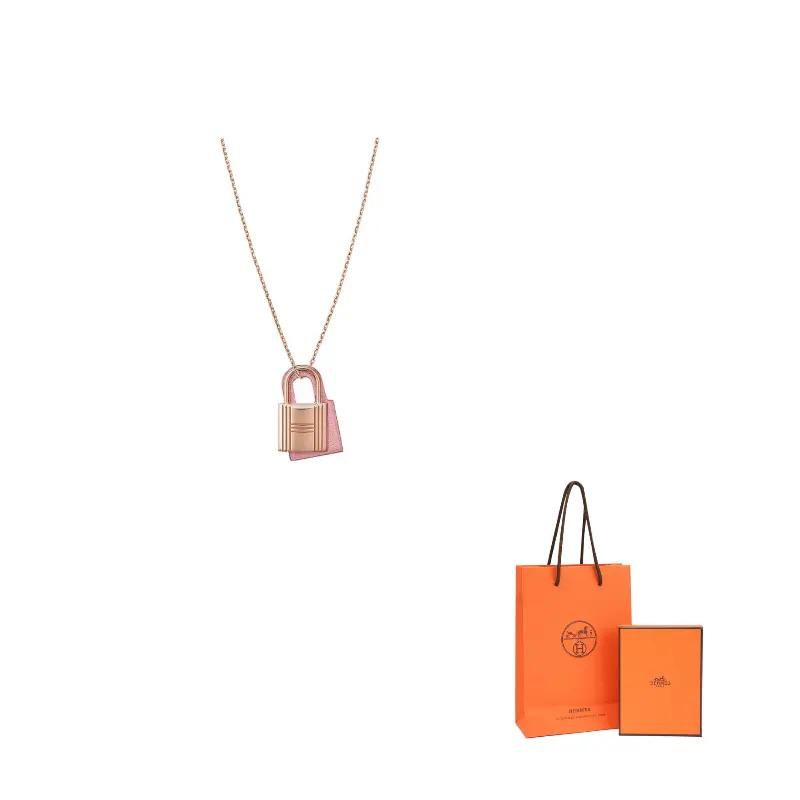 

O'Kelly Calfskin Кулон на кожаной цепочке для женщин HERMES, розовый золотой