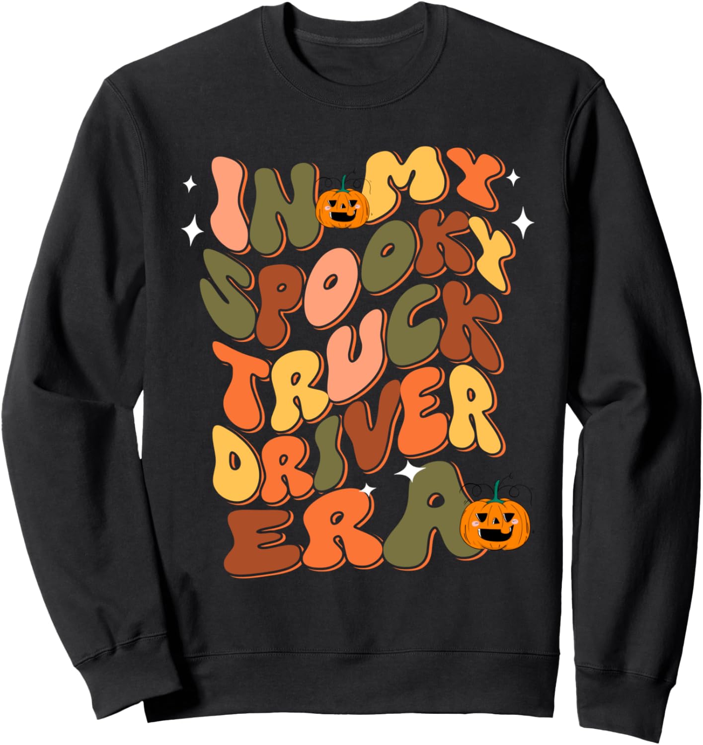 

Классная толстовка с забавным костюмом на Хэллоуин в стиле Моя жуткая эпоха дальнобойщика Groovy Halloween In My Spooky Truck Driver Era Tee, черный