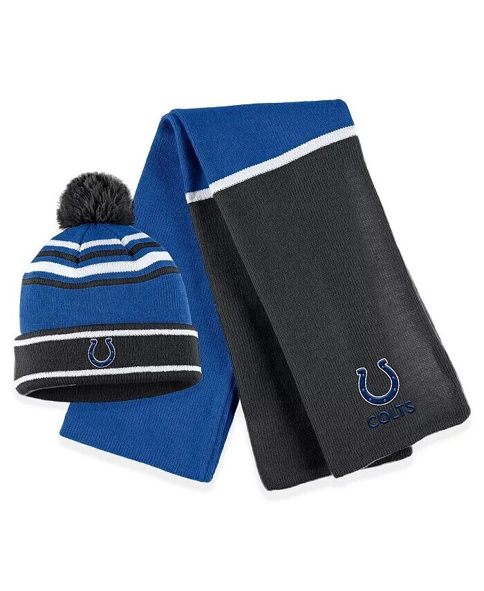 

Женская шапка Royal Indianapolis Colts с манжетами, помпоном и шарфом в цветных блоках WEAR by Erin Andrews