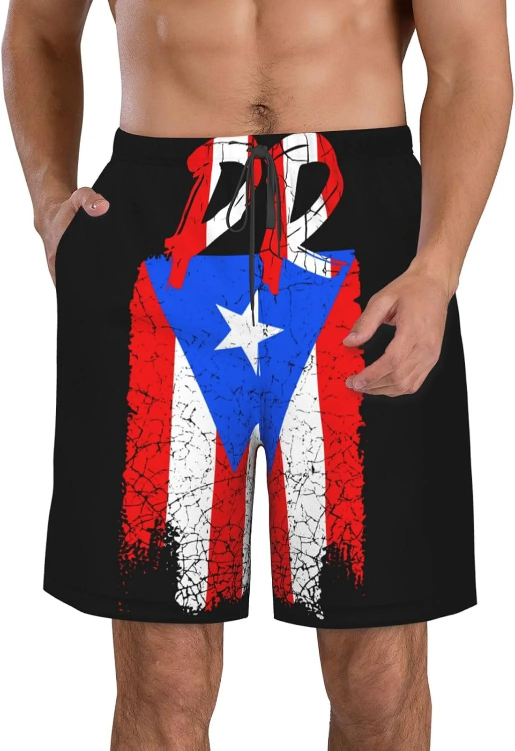 Мужские плавки для пляжа шорты-борды быстросохнущие с кулиской Generic, Vintage Puerto Rico Pr Flag
