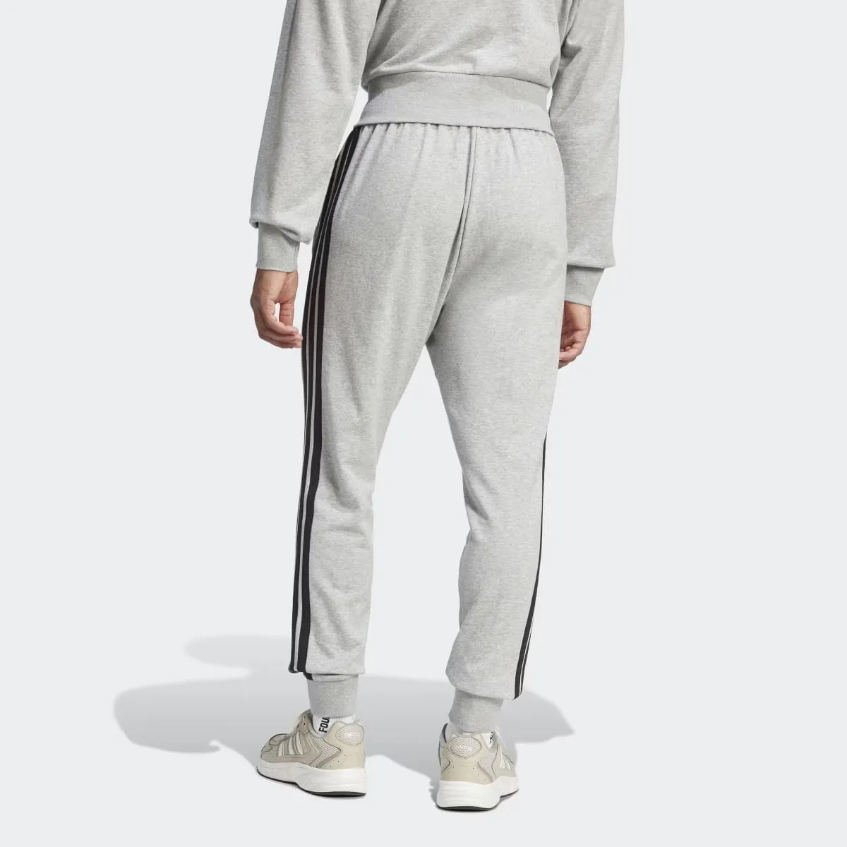 Мужские базовые французские махровые брюки Adidas в 3 полоски, серый — фото 2