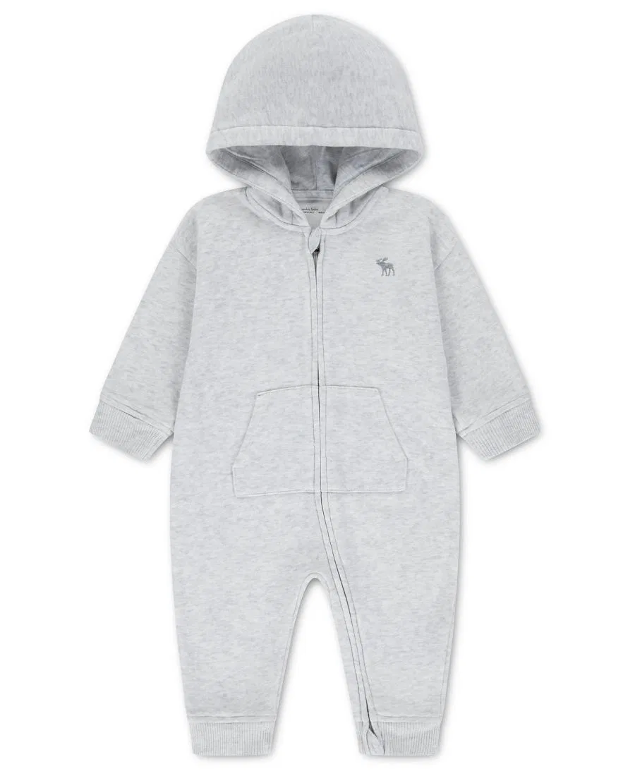 Детский флисовый комбинезон с капюшоном для мальчиков Abercrombie Kids, серый