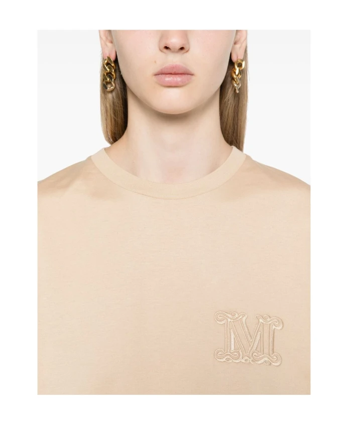 Коричневая хлопковая футболка с коротким рукавом Max Mara, коричневый — фото 2