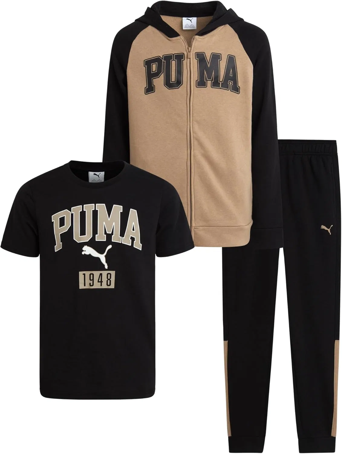 Спортивный костюм для мальчиков, флис, PUMA, 3 предмета, Black/Brown