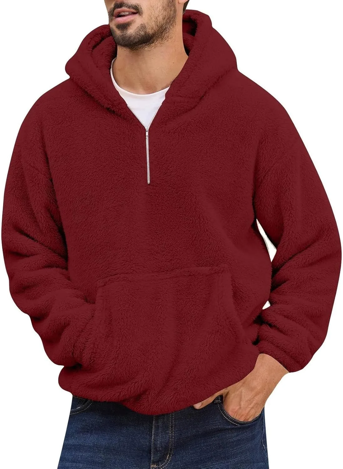 

Мужская толстовка с капюшоном Sherpa на четверть молнии, утепленная