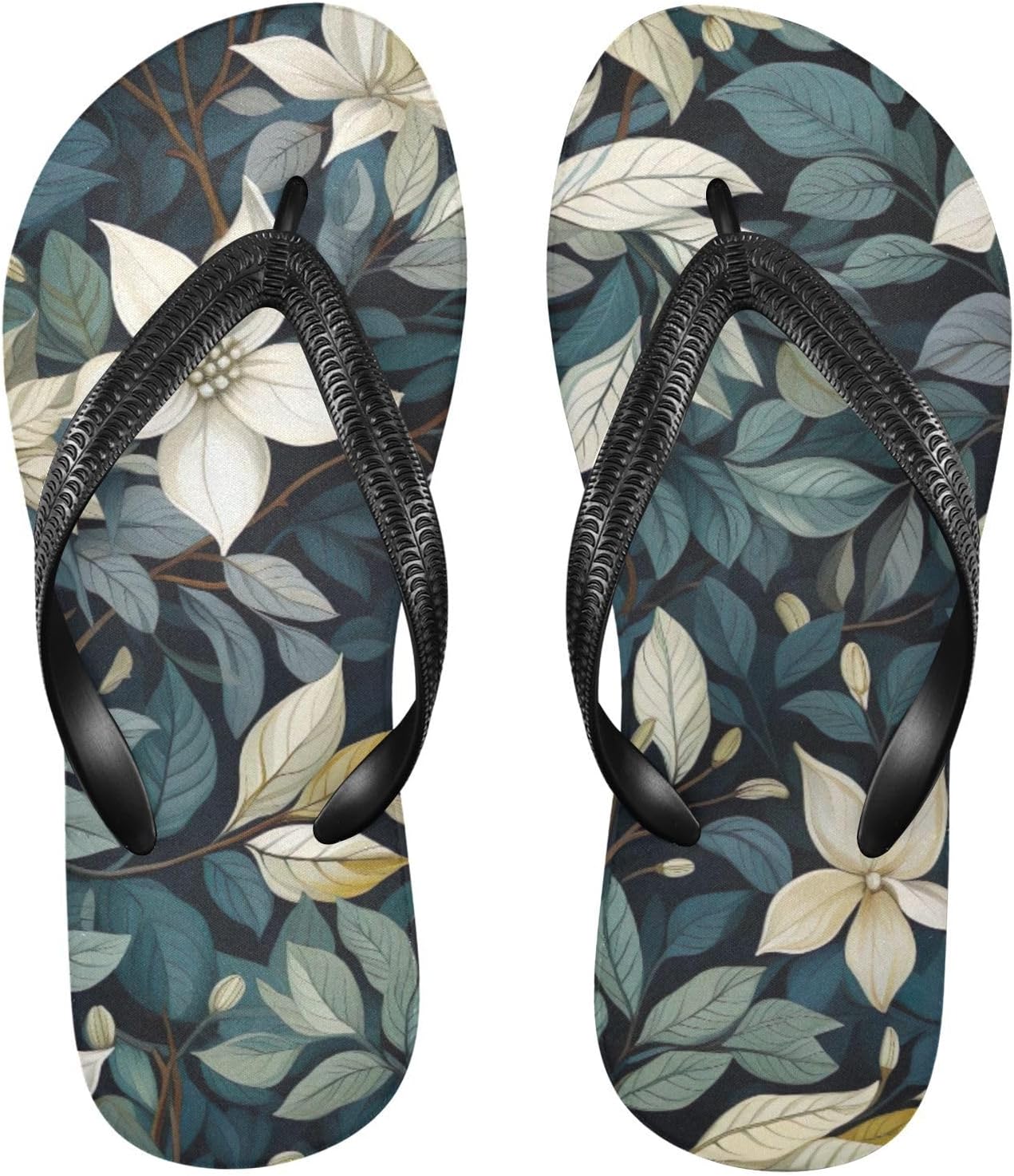 

Сандалии Flowers с цветочным принтом и зелеными листьями, пляжные летние повседневные шлепанцы для женщин и мужчин Kfbe