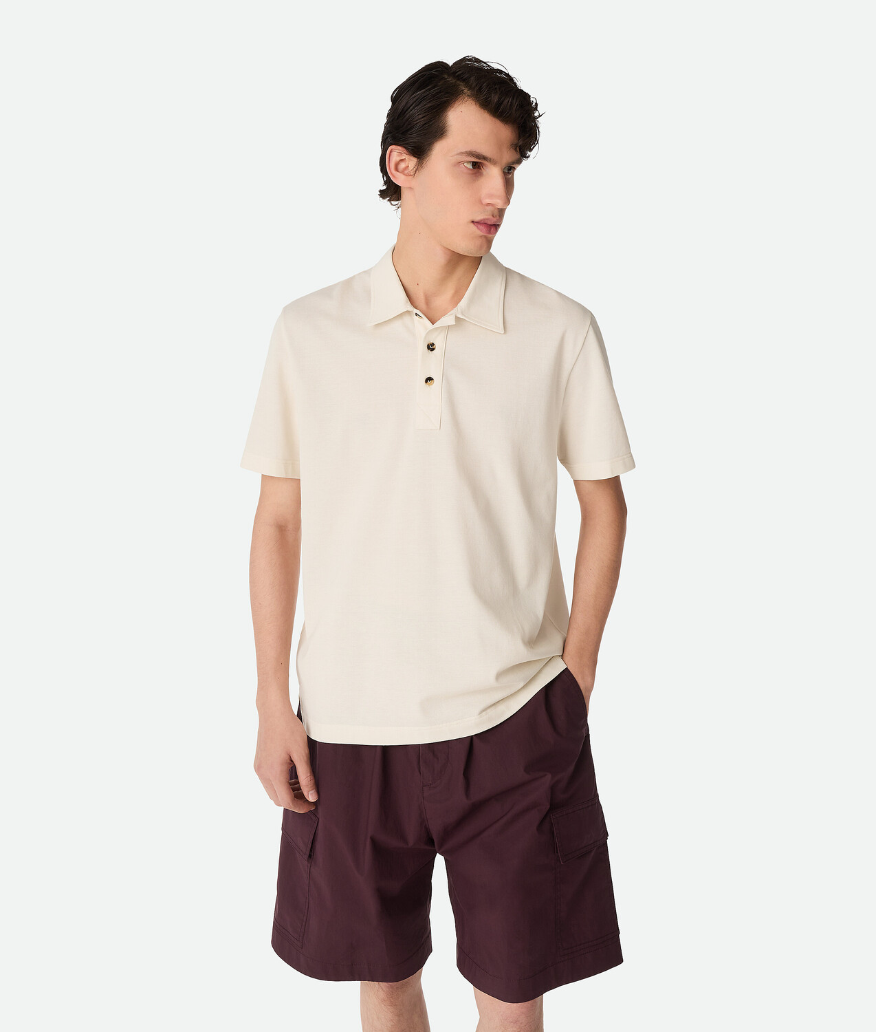 Fine cotton jersey polo BOTTEGA VENETA, бледный безе
