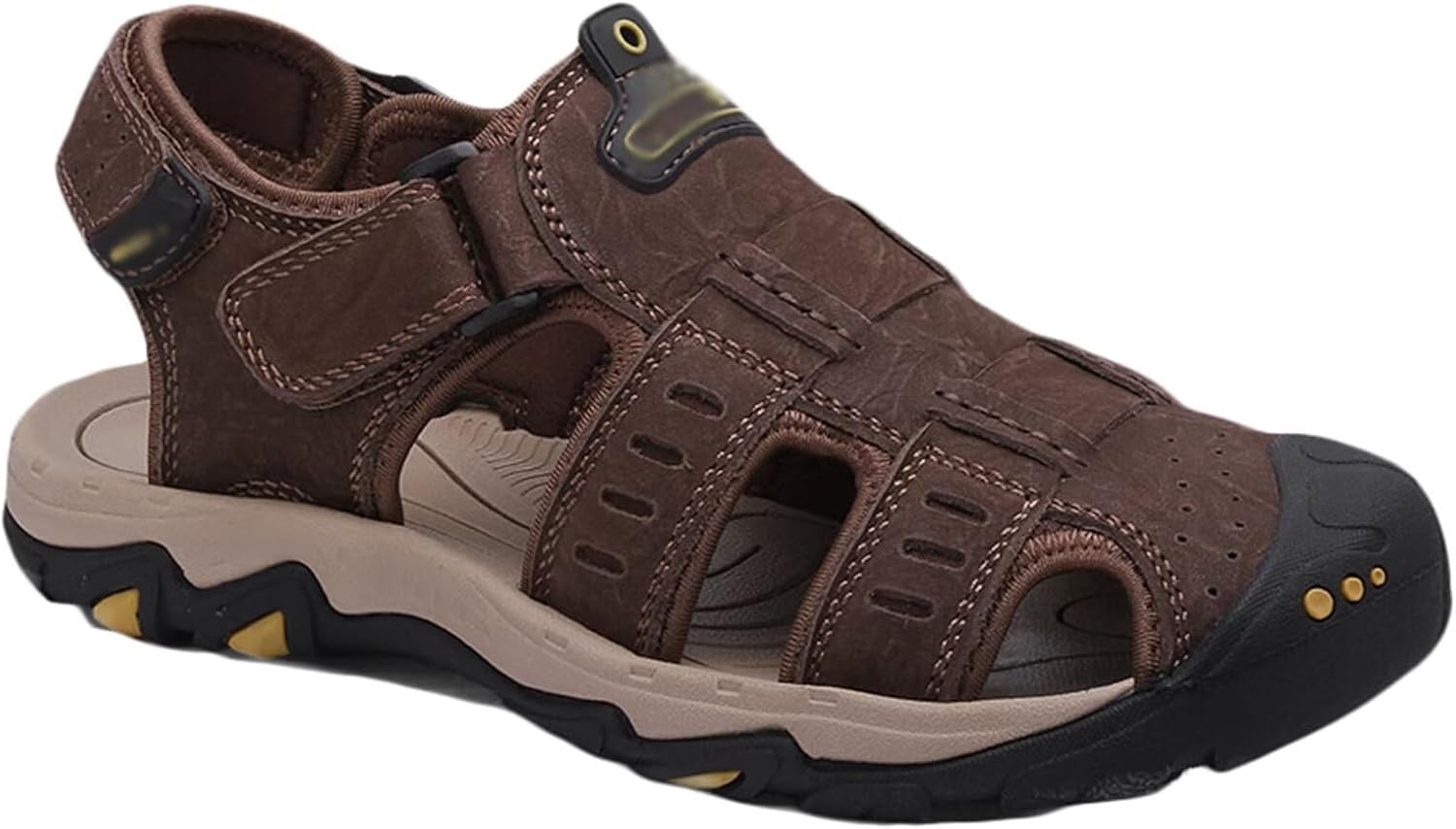 

Мужские сандалии для ходьбы с закрытым носком, спортивные кожаные сандалии для треккинга, походов, бега и пляжа Hnvavq, C