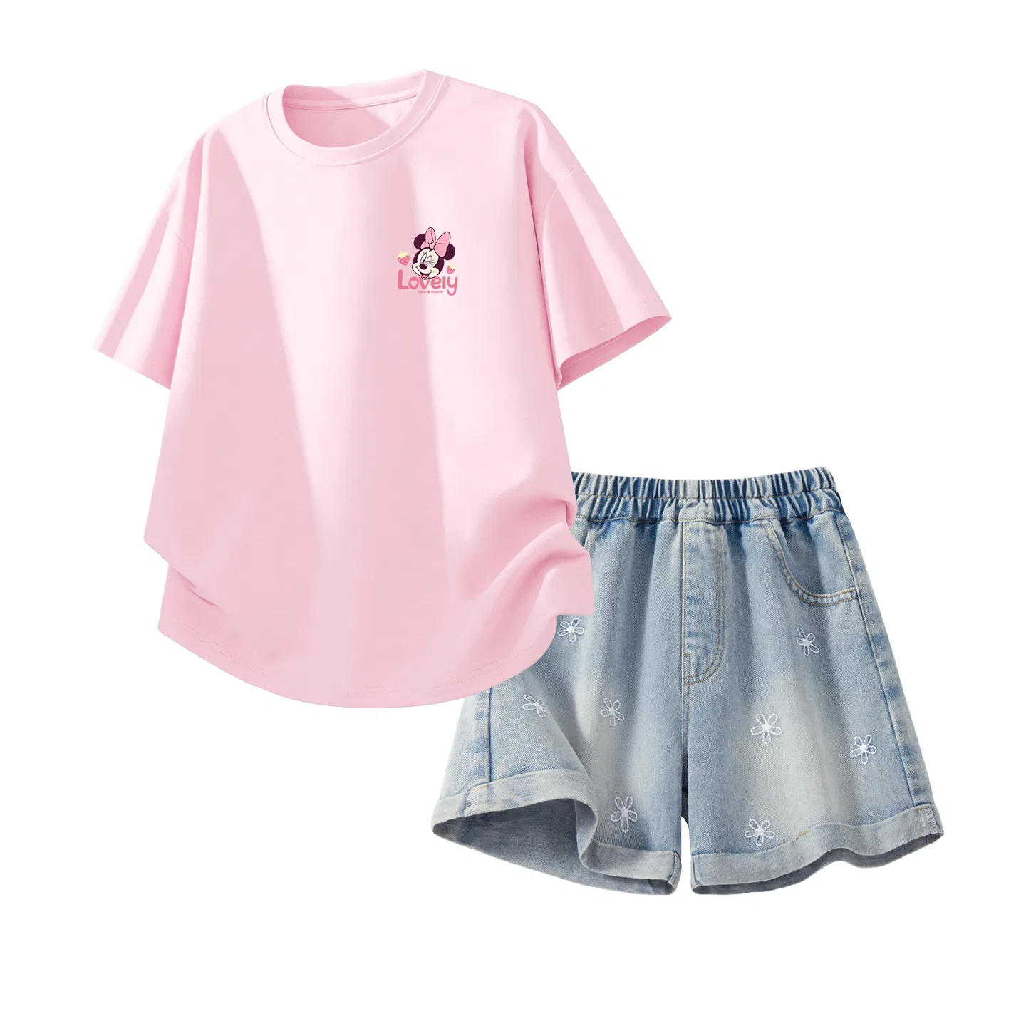 Детский спортивный костюм Disney Kids Casual Sportswear Crew Neck Thin Stretch Breathable, жемчужно-розовый и джинсово-синий