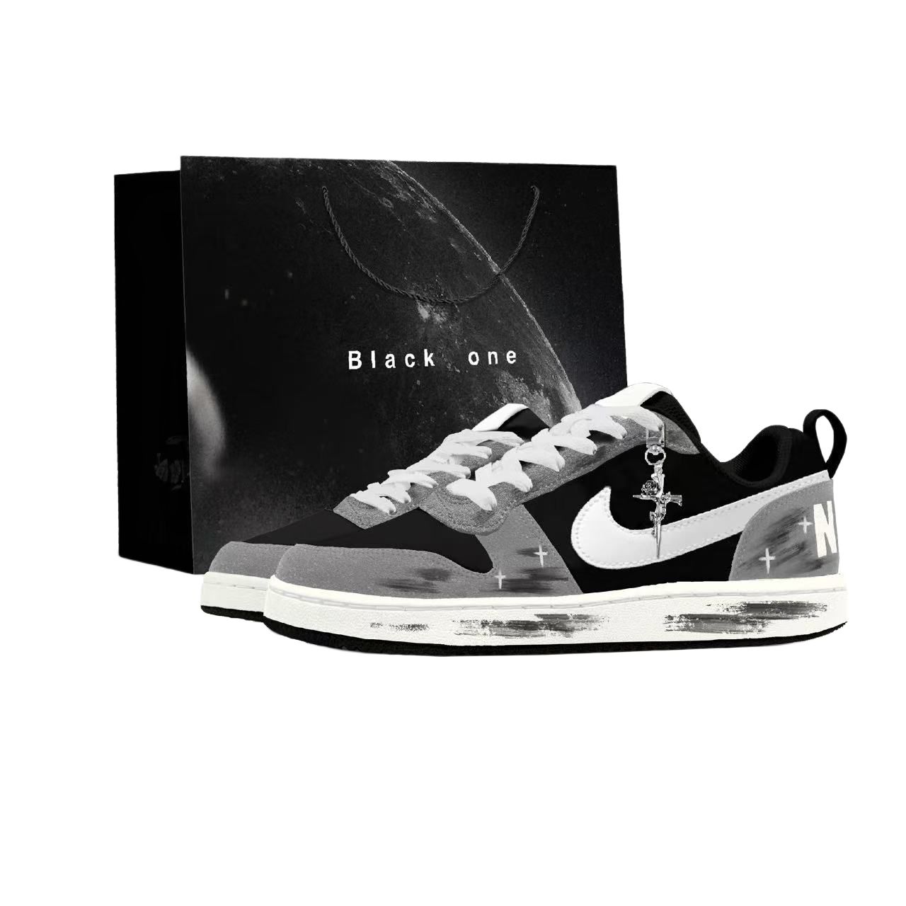 

Nike Кроссовки для скейтбординга Court Borough Night Sky Shooting Stars мужские низкие, амортизирующие, износостойкие, черно-серые