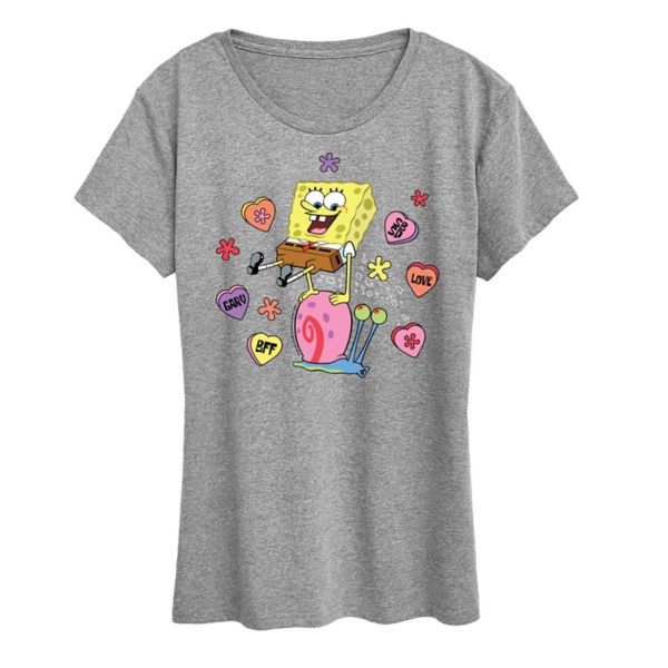 

Женская футболка с принтом SpongeBob SquarePants и конфетными сердечками Gary Nickelodeon, серый