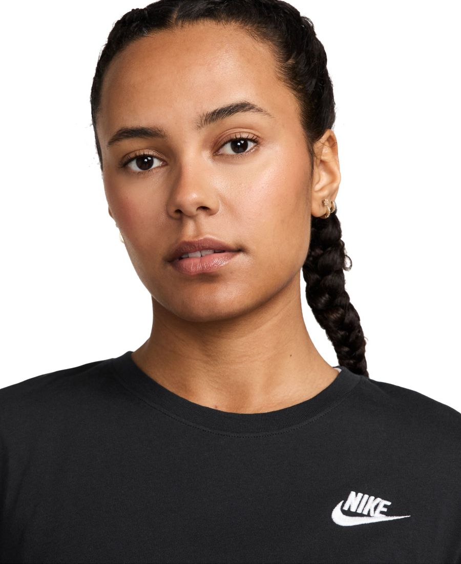 Женская хлопковая футболка с длинными рукавами Sportswear Club, размеры XS-3X Nike, Black/white — фото 3