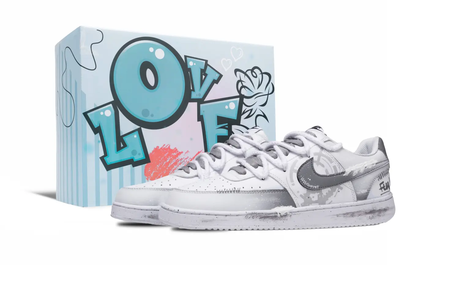 

Nike Кроссовки Court Vision 1 Shimmering Shadow Box с низким верхом, противоскользящие, износостойкие, для скейтбординга, мужские, белые