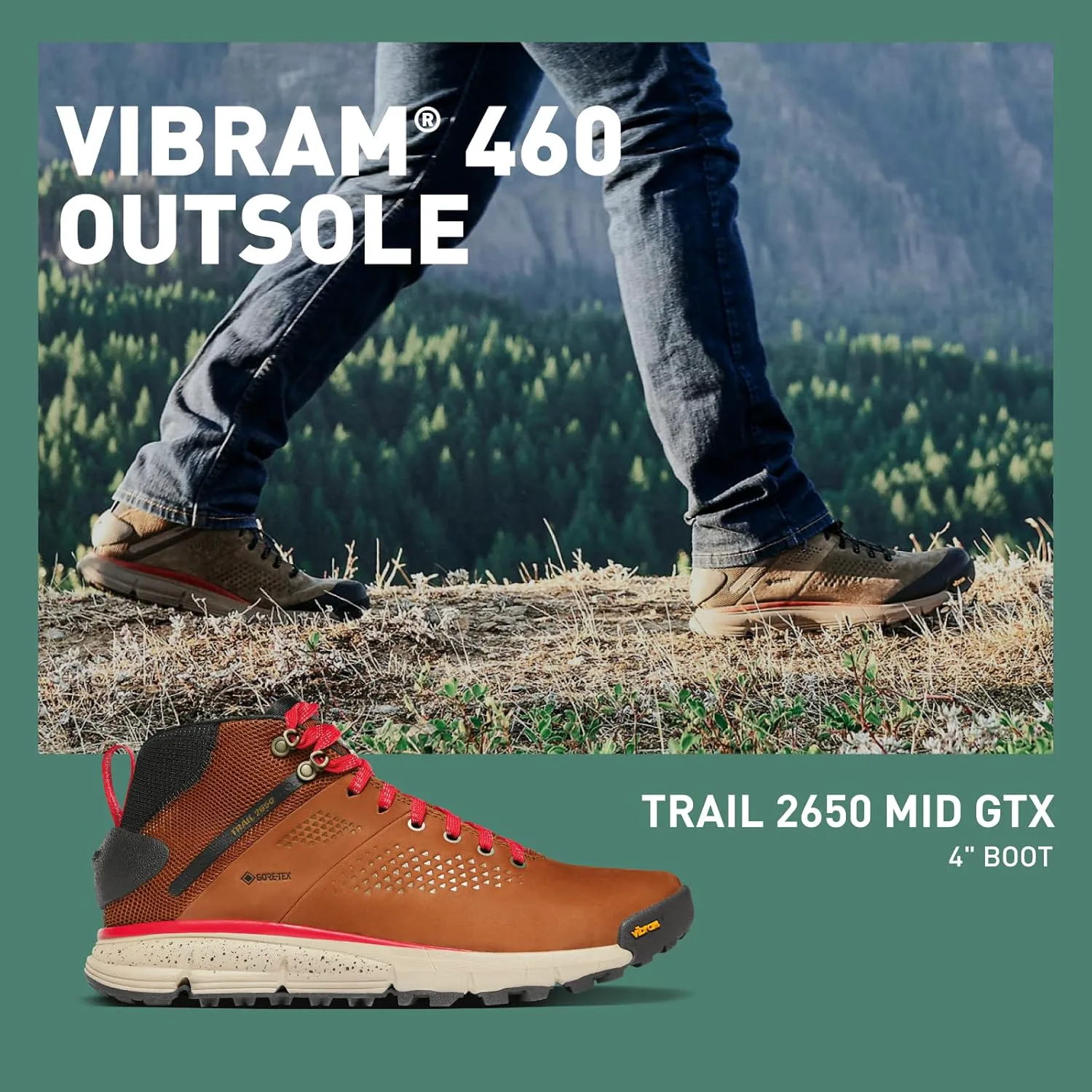 Мужские водонепроницаемые походные туфли Danner Trail 2650 Gore-Tex Mid 4" - верх из замши и текстиля с комфортной стелькой, системой поддержки пятки EXO и противоскользящей подошвой, коричневый/красный — фото 3