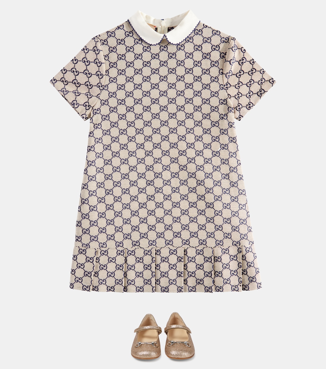 Платье из хлопчатобумажной ткани GG Gucci Kids, Oatmilk/Blue — фото 2