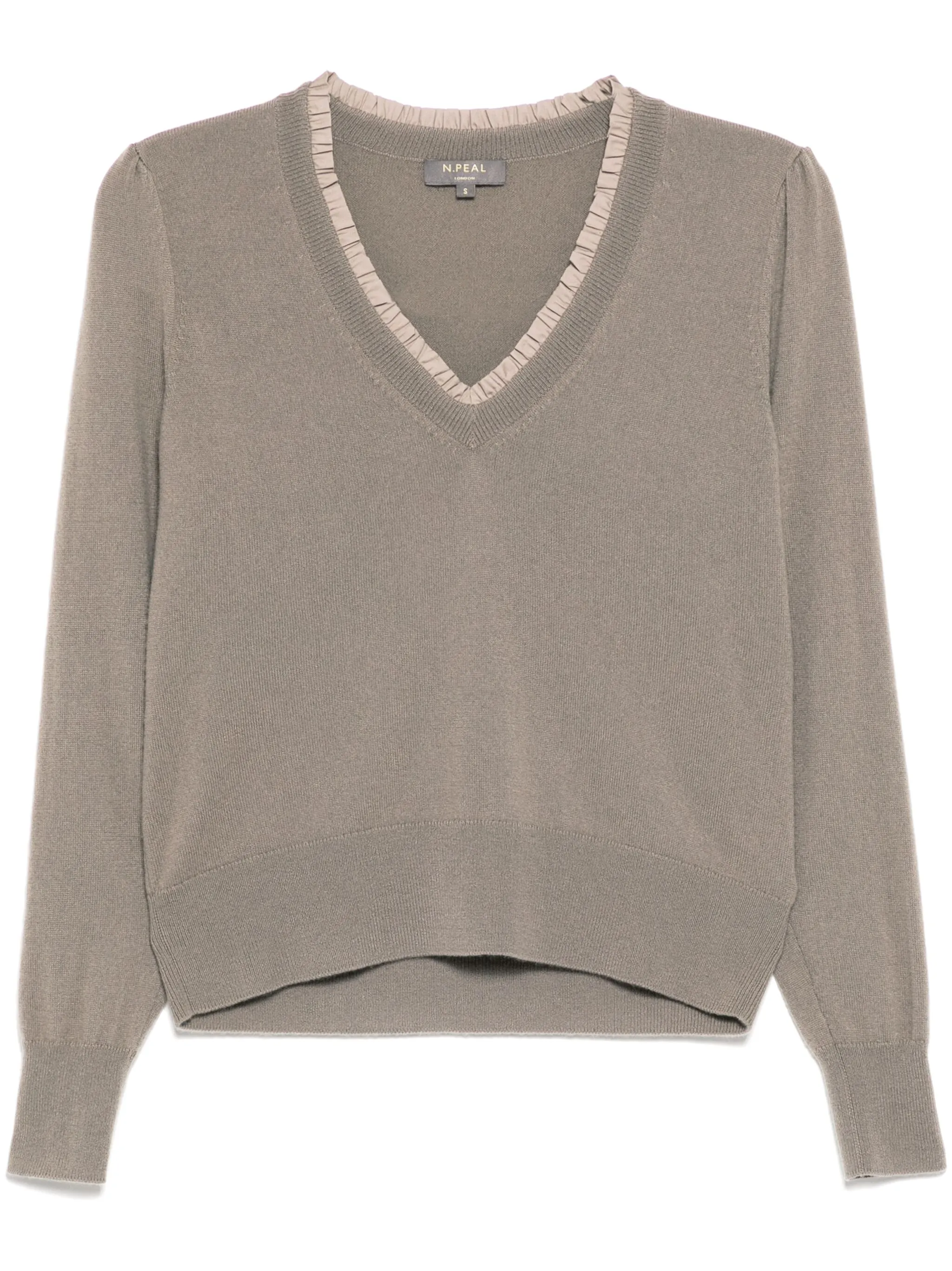

Джемпер с V-образным вырезом и оборками N.Peal, коричневый