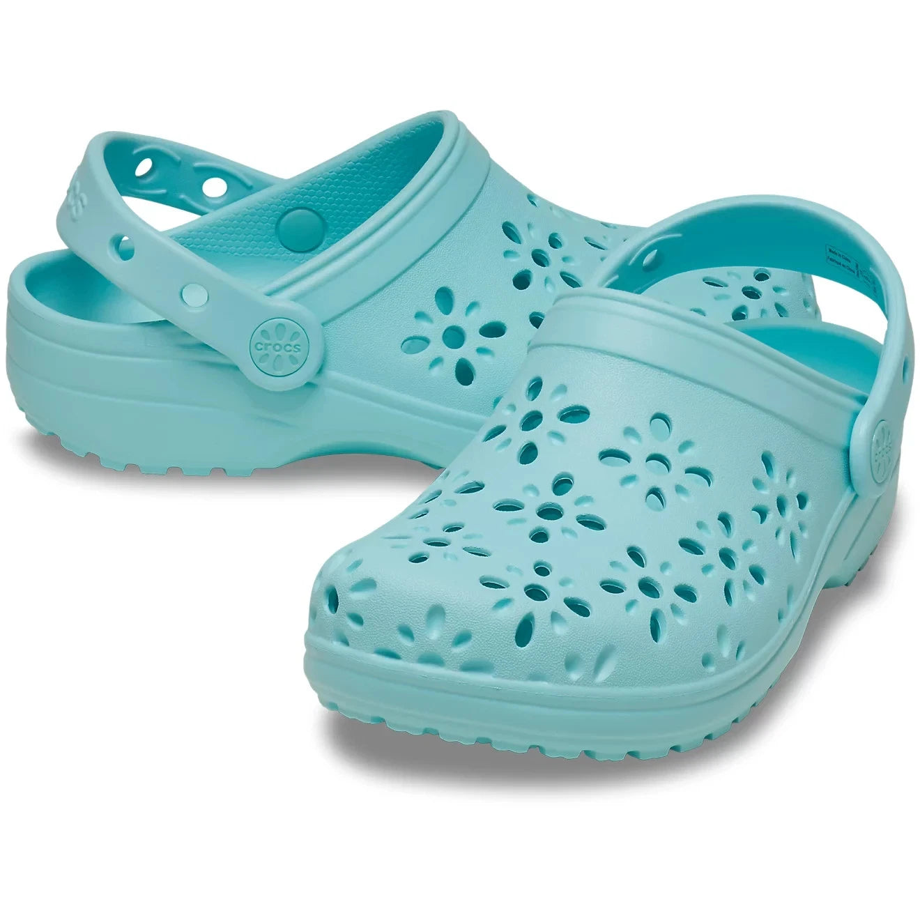 

Детские сабо Crocs Classic Floral Cut Out 210943-4PD Aqua Comfort Shoes JAX453, синий