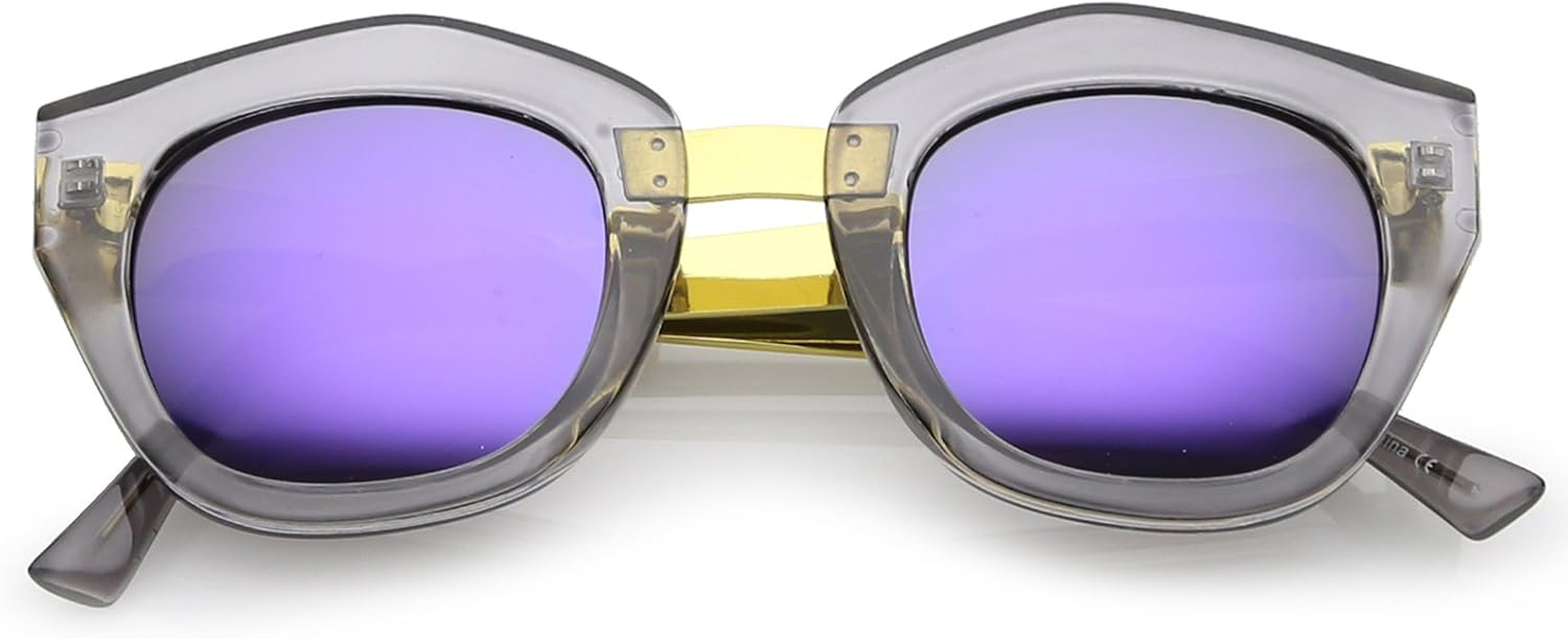 

Женские солнцезащитные очки zeroUV с металлическим мостиком, цветными зеркальными линзами, квадратной формы «кошачий глаз», диаметр линз 46 мм, Smoke-gold / Purple Mirror