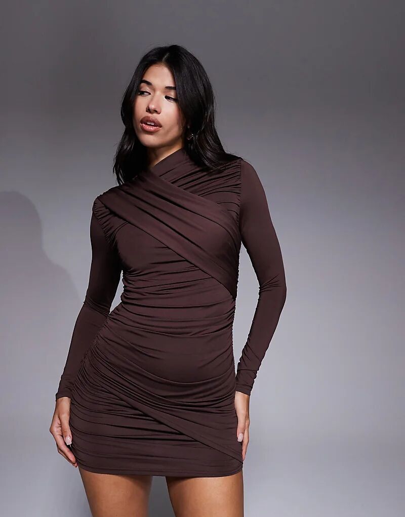 

Мини-платье Miss Me шоколадного цвета с отделкой Ruched & Ready, декорированное перекрещивающимися деталями на груди и юбке