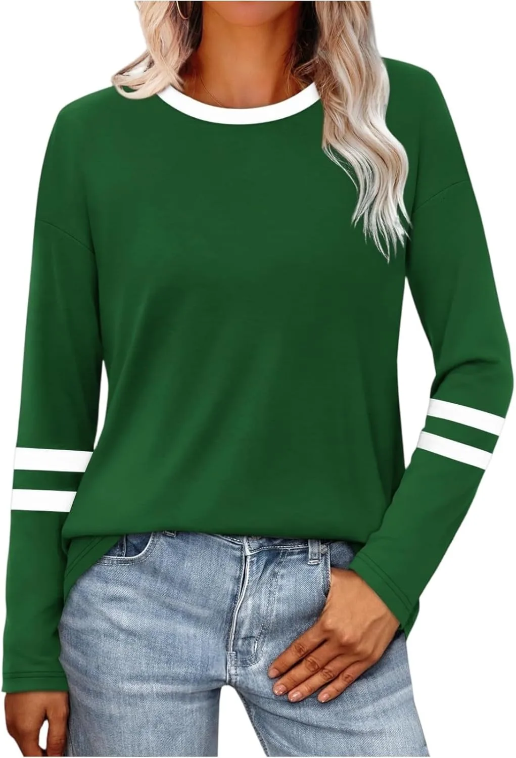 

Длинная футболка с длинным рукавом для женщин Color Block Casual Shusuen