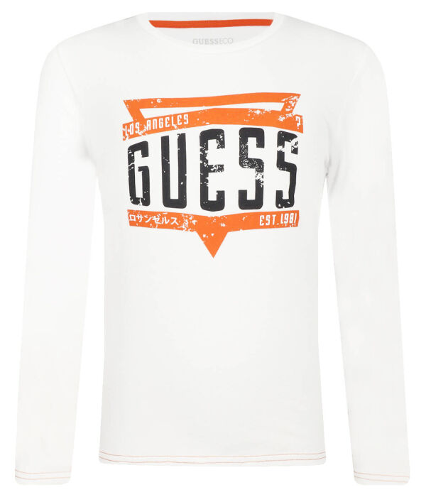 

Лонгслив детский Guess хлопковый с логотипом, белый
