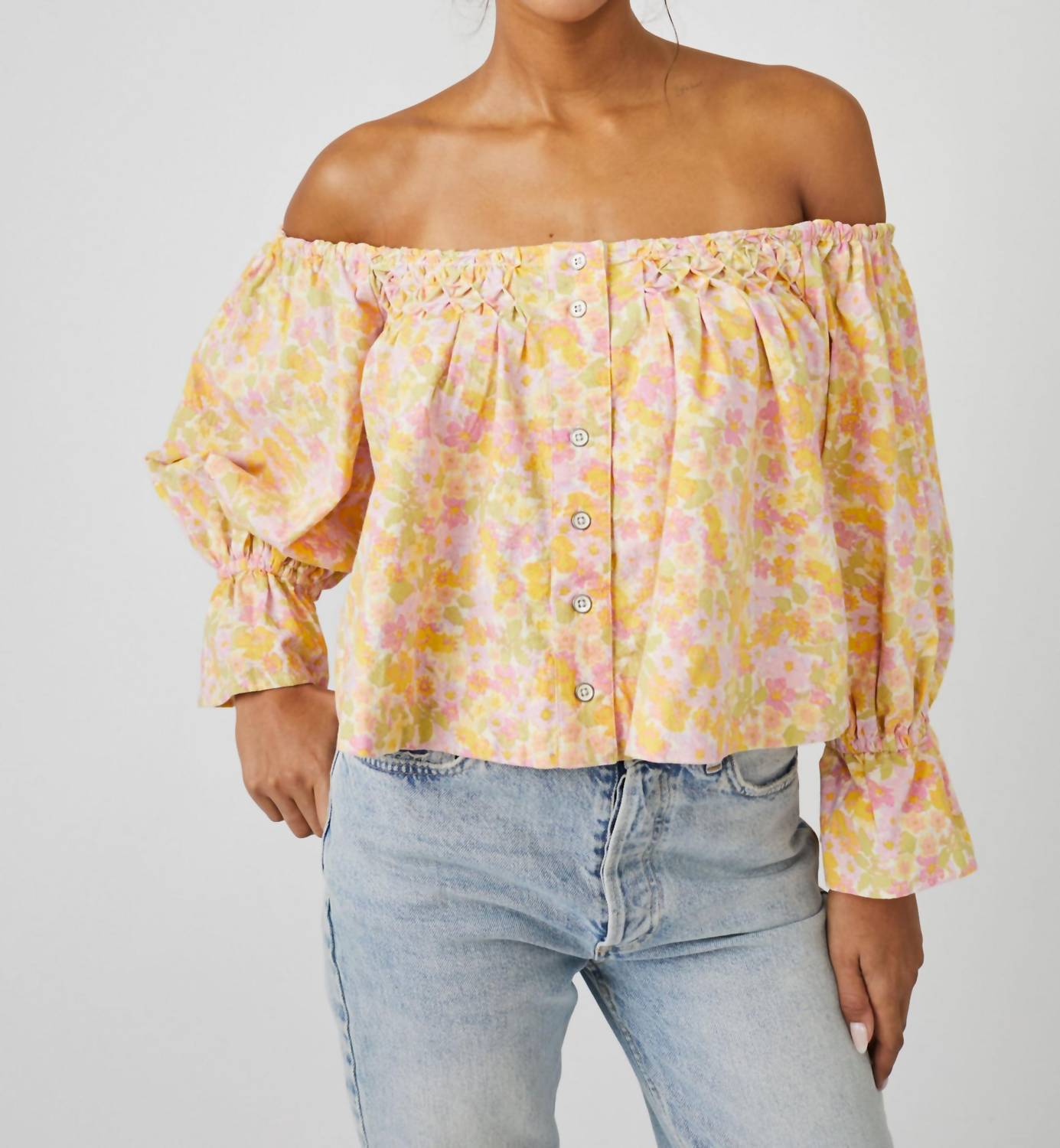 

Джеймс Смок Топ в солнечном сочетании Free People, цвет sunny combo