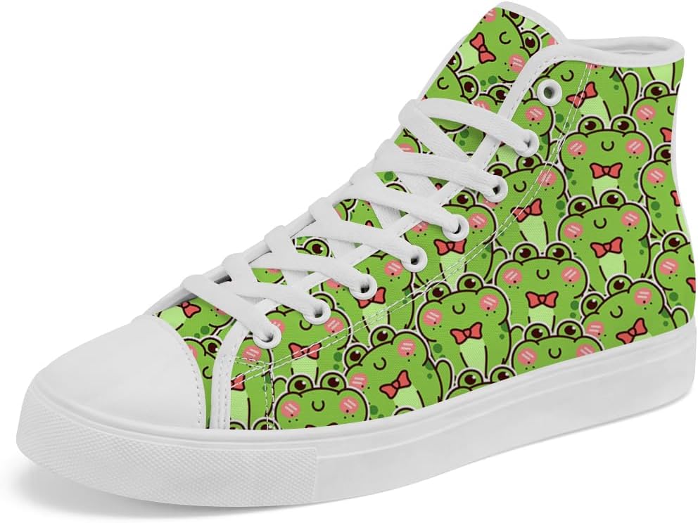 

Кеды Frog с высоким берцем, высокие холщовые кроссовки на шнуровке, повседневная обувь для женщин и мужчин Chebing, красный/зеленый