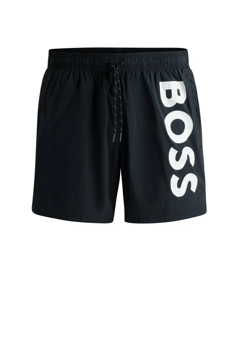 Купальные шорты BOSS "Осьминог", с надписью логотипа BOSS, эластичным поясом с кулиской, черный — фото 3