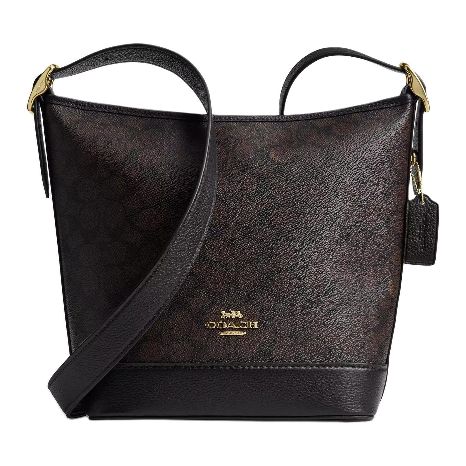 

COACH Сумка через плечо Canvas Signature Coated Canvas с отделкой из кожи личи для женщин, малая, черная