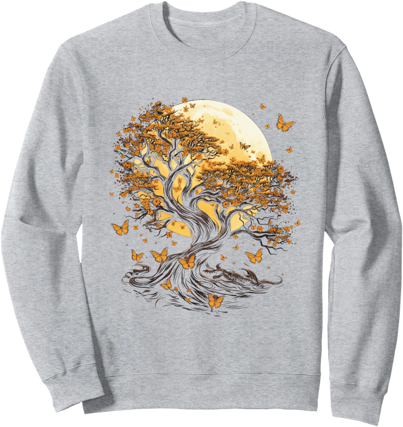 

Осенняя толстовка с изображением осенних листьев, дерева и бабочки Autumn Design With Butterflies And Trees, серый