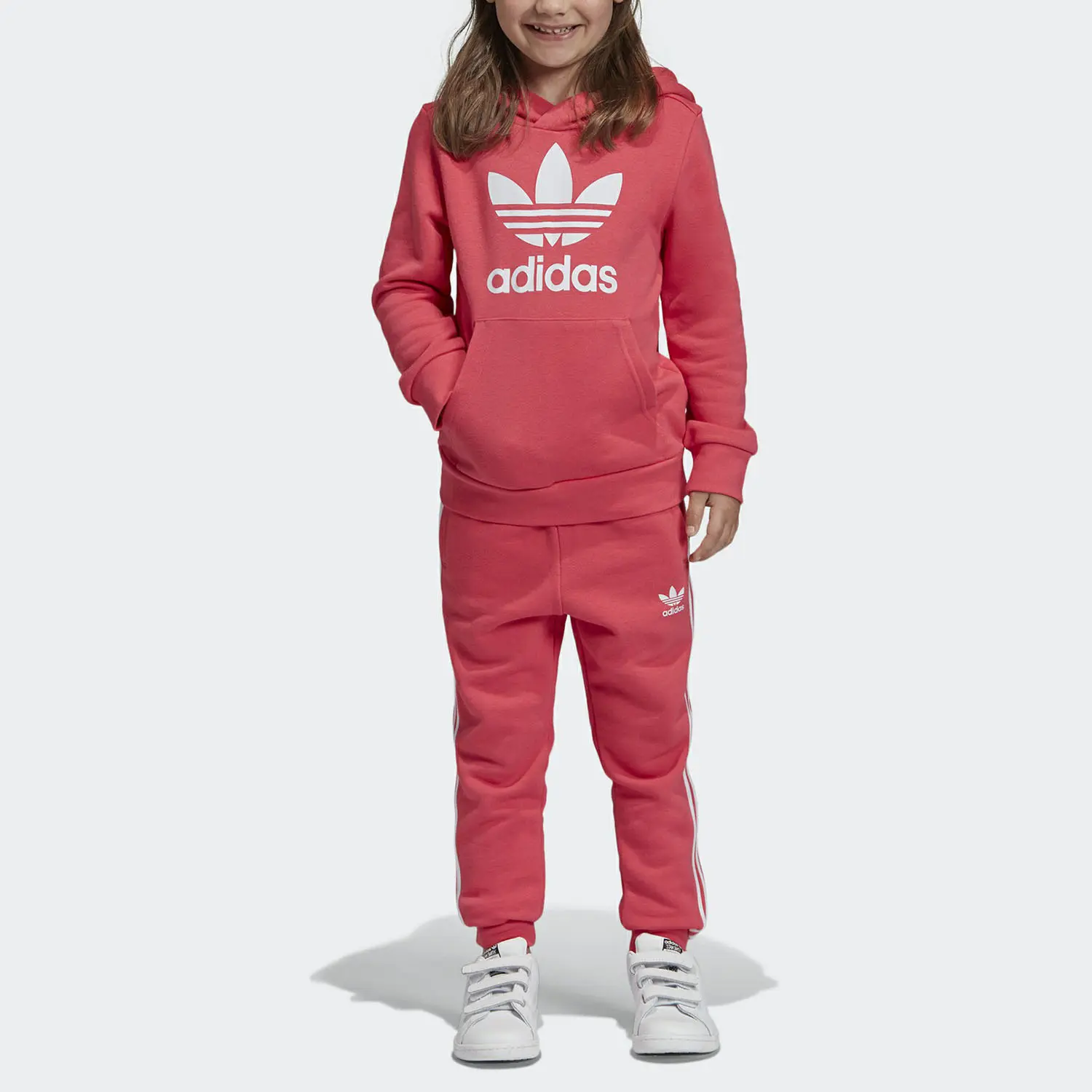 Adidas Originals Повседневный спортивный худи Trefoil розовый для детей 3-7 лет — фото 4