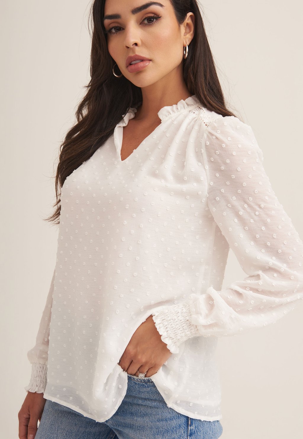 

Блуза DOBBY FRILL NECK GINI LONDON, белый