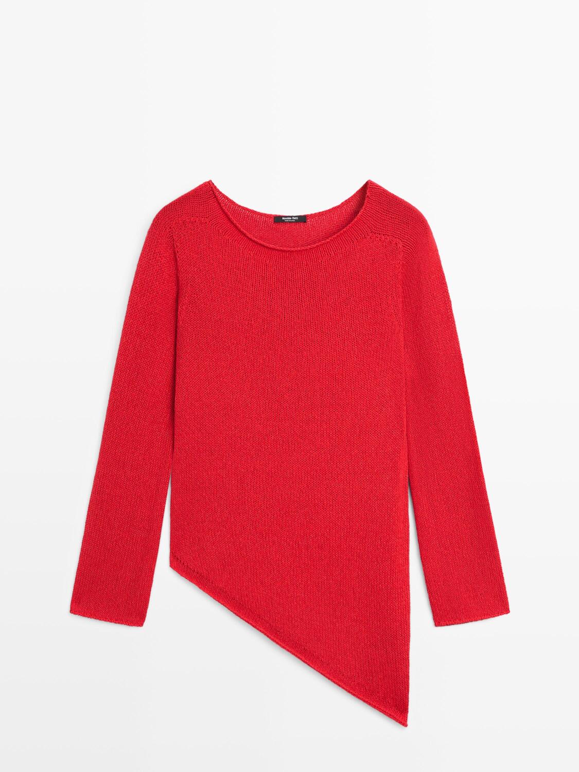 Асимметричный вязаный свитер Massimo Dutti, red — фото 2