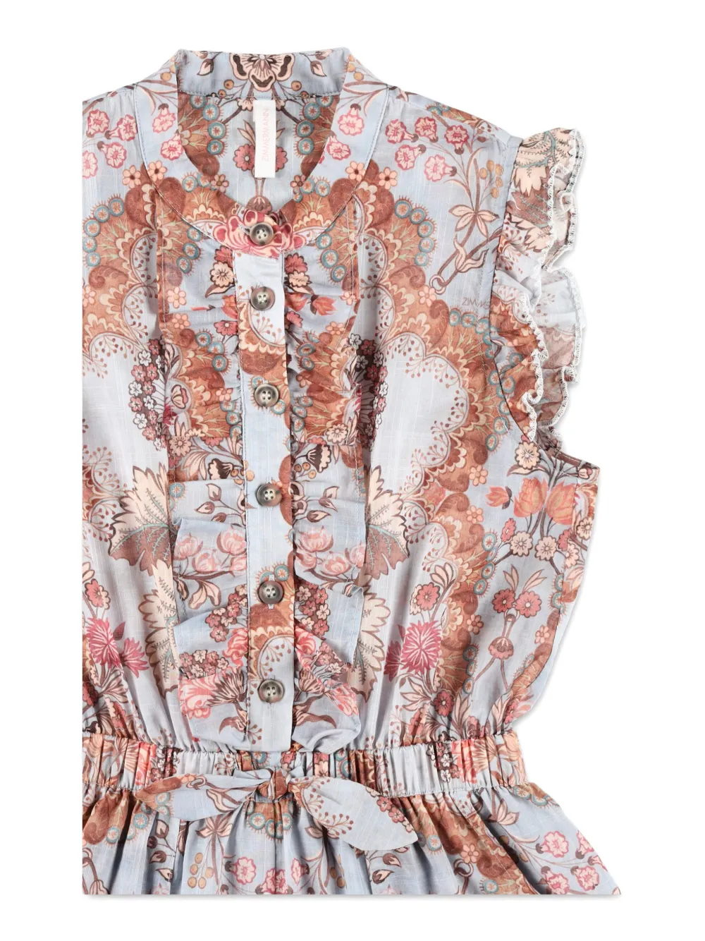 Комбинезон с цветочным принтом и оборками Zimmermann Kids, синий — фото 3