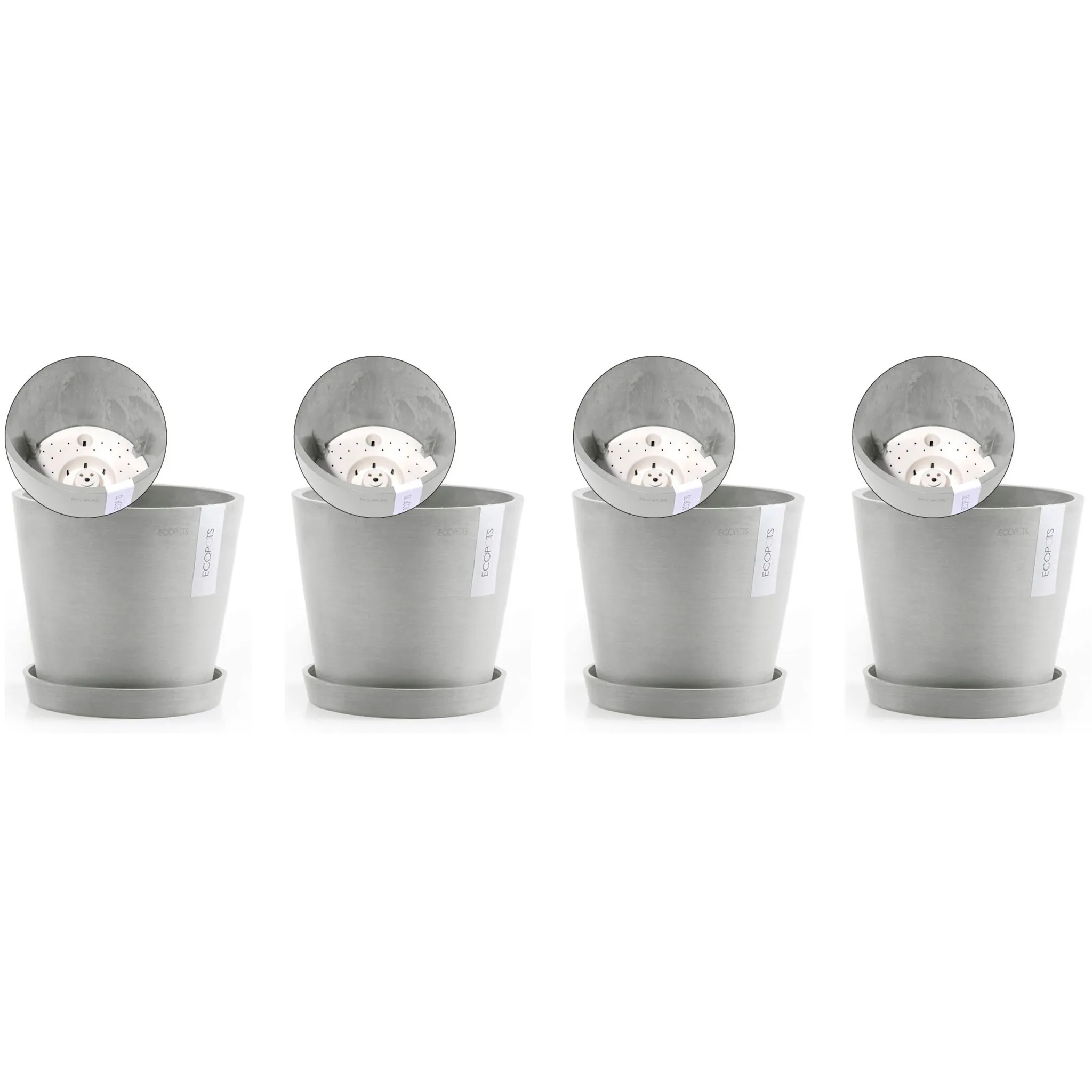 

ECOPOTS цветочный горшок «Амстердам», (набор, 4 шт.), с подходящим блюдцем, цвет Weißgrau