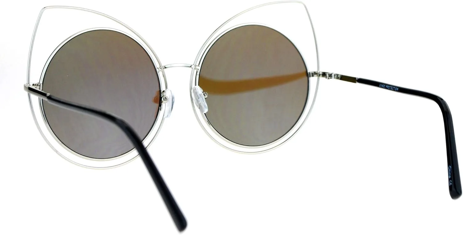 

Женские солнцезащитные очки PASTL, увеличенного размера, круглые, в форме «кошачьего глаза», с двойной оправой и зеркальными линзами, Silver (Blue Mirror)